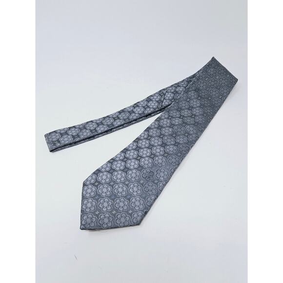 CHANEL Metallic Grey Camellia CC logo Silk Tie - Picture 1 of 12